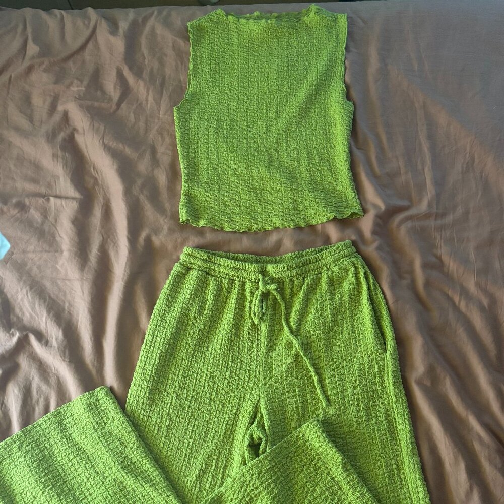 Good Luck Gem green crop top and pants set